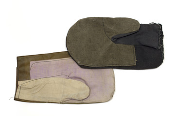 Mittens for welders and general workers. Cotton and leather in top, linen in underside. isolated, with clipping path