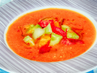 Gazpacho - cold soup made of raw, blended vegetables