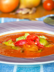 Gazpacho - cold soup made of raw, blended vegetables