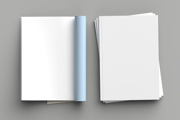 Magazine, brochure or catalog mock up isolated on gray background. 3d illustration