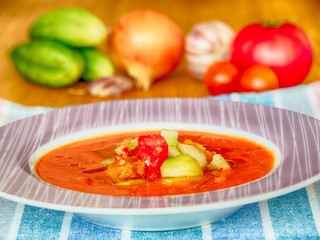 Gazpacho - cold soup made of raw, blended vegetables