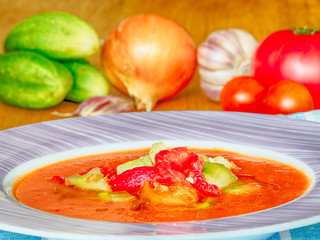 Gazpacho - cold soup made of raw, blended vegetables