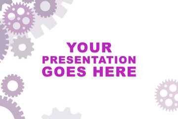 Empty slideshow template in purple with empty space for wording or text.  Cogs and gears for mechanical process.
