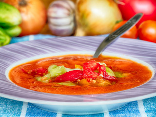 Gazpacho - cold soup made of raw, blended vegetables