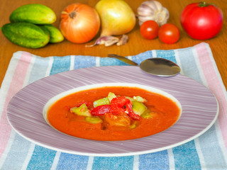 Gazpacho - cold soup made of raw, blended vegetables