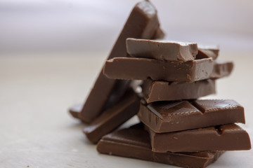 Milk chocolate chopped close up