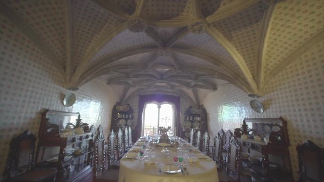 Inside view of different architectural styles of colorful National Palace of Pena, one of the seven wonders of Portugal and Unesco Heritage.Pena Castle is a popular landmark in Sintra near Lisbon 10