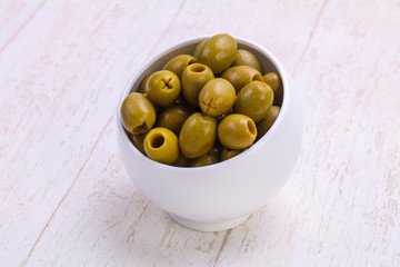 Pickled olives in the bowl
