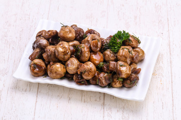 Pickled mushrooms in the bowl