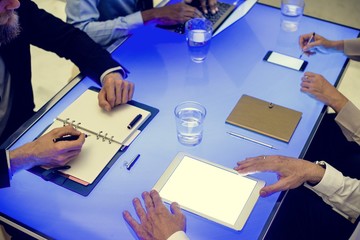 People in atechnology meeting at cyber space table