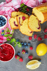  sliced lemon pound cake, vertical view