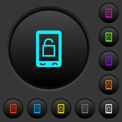 Smartphone unlock dark push buttons with color icons