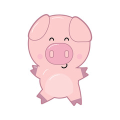 Pig in cartoon style. Cute cartoon pig illustration. Cartoon baby pig isolated on white background. All in a single layer. Vector illustration. Elements for design.