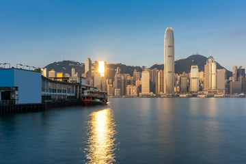 Sunrise skyline of Hongkong Tianxing Wharf