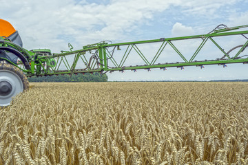 a high-clearance, modern sprayer over the wheat field © Oleksandr