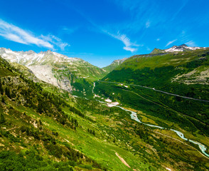 Fototapeta premium Summer landscape of Switzerland mountain nature, view to Furkapass