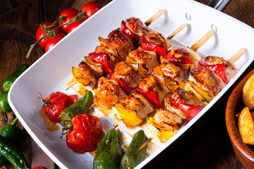 original hungarian shashlik with onion and paprika