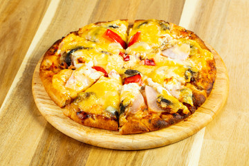 Pizza with mushrooms and ham