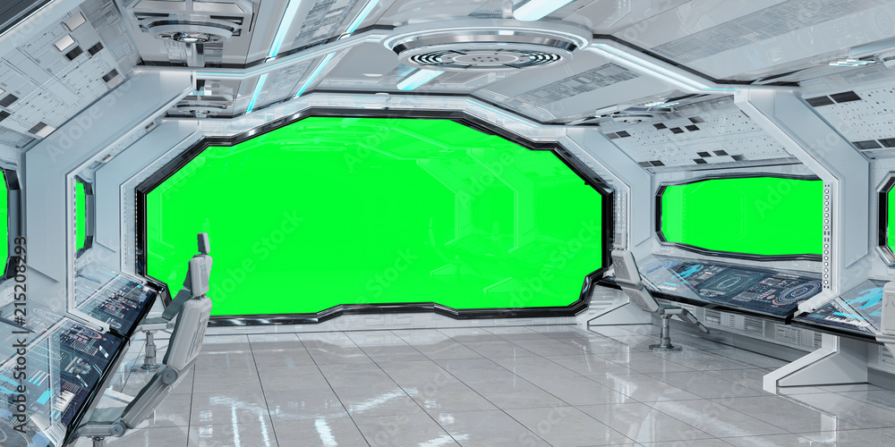 Poster white clean spaceship interior background 3d rendering