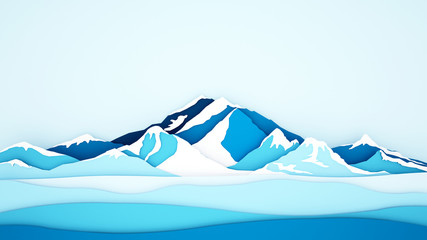 Ice mountain background for artwork - Winter season - Paper cur style or craft style - 3D Illustration