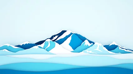Tuinposter Ijsberg achtergrond voor artwork - winterseizoen - papier cur stijl of ambachtelijke stijl - 3D illustratie © CHOTi