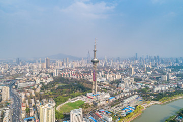 Fototapeta premium Aerial view over the Nanjing city, urban architectural landscape