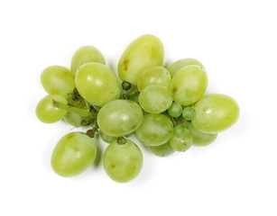 White grapes isolated on white background, top view