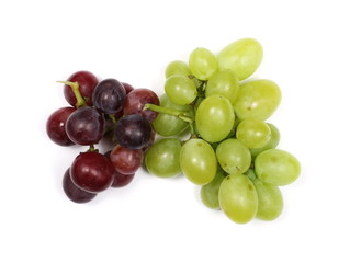 Dark and white grapes isolated on white background, top view