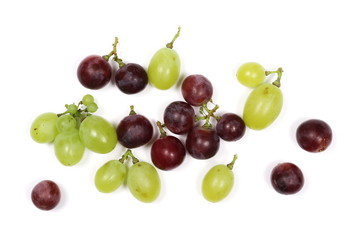 Dark and white grapes isolated on white background, top view