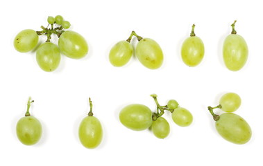 White grapes isolated on white background, top view