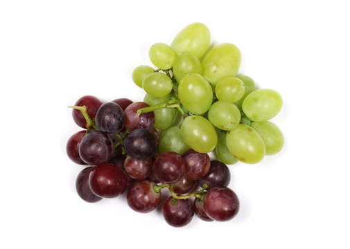 Dark and white grapes isolated on white background, top view