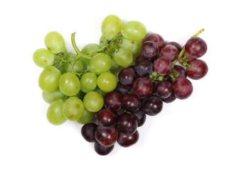 Dark and white grapes isolated on white background, top view