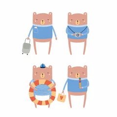 Foto op Canvas Hand drawn vector illustration of cute funny bear on summer holidays. Isolated objects. Scandinavian style flat design. Concept for children print. © Maria Skrigan
