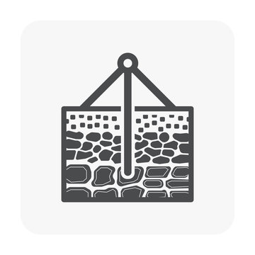 Standard penetration test or spt vector icon consist of soil cross section layer, earth or underground and equipment i.e. tripods and auger. Drilling for sampling, testing in geotechnical engineering.