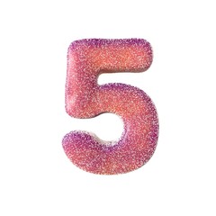 Red sour candy number 5 Isolated on white background