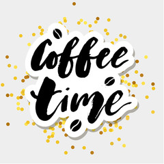 Coffe Time Gold Lettering Calligraphy Phrase Vector Text