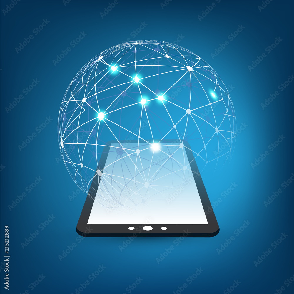 Poster digital network connections, mobile technology background - cloud computing design concept with tran