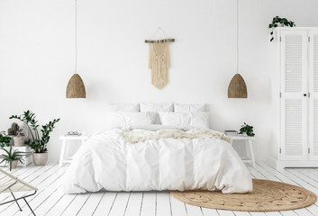 Scandi-boho style bedroom, 3d render © artjafara