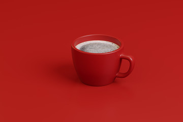 a cup of strong coffee on a red background