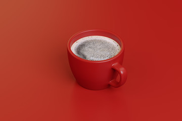 a cup of strong coffee on a red background