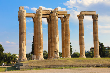 Fototapeta premium The Temple of Olympian Zeus or the Olympieion is a monument of Greece and a former colossal temple in the centre of the Greek capital city Athens.