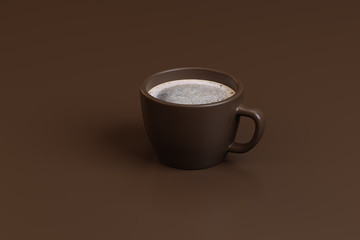 a cup of strong coffee on a brown background