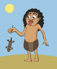 paleolithic diet, cave boy trying to catch lizard