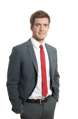 friendly young business man wearing suit and tie