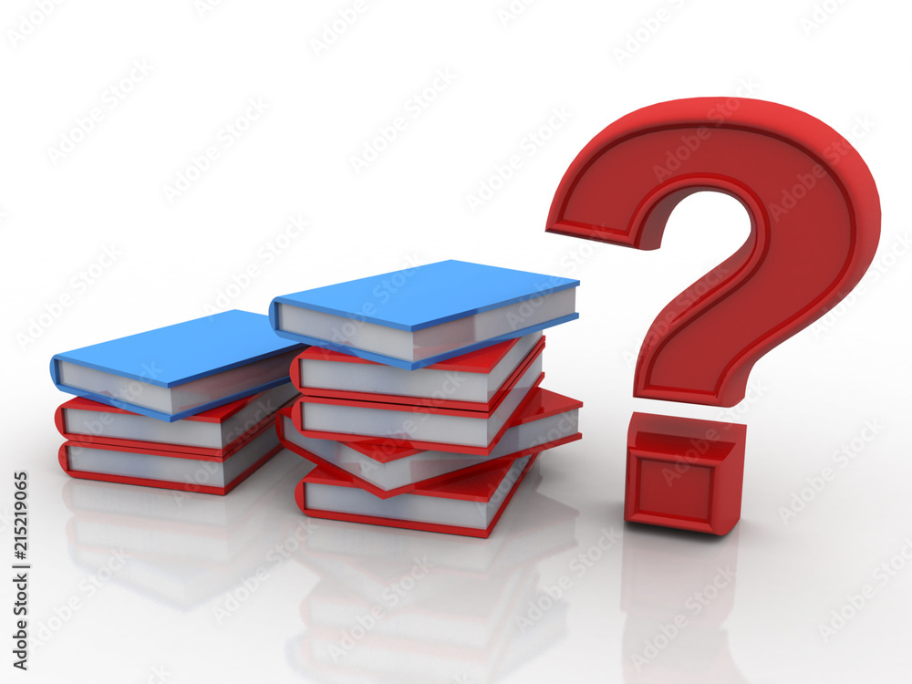Poster 3d rendering books with question mark symbol
