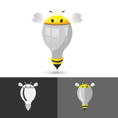 Bee Think Idea Lamp Icon Logo Vector