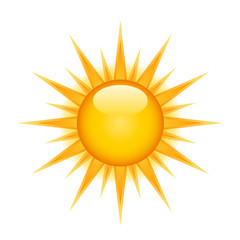 Icon of glossy bright sun on white background