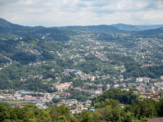 Fototapeta premium Many houses in the mountainous area of Sochi