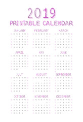 Children's funny calendar for 2019 in pink.