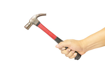 hand-man holdind hammer isolated on white background with clipping path